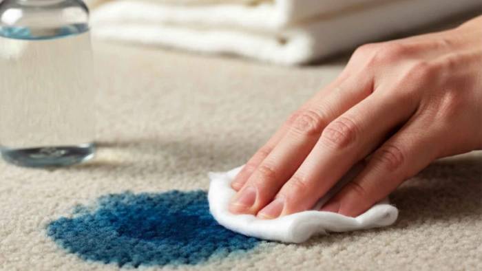 Cup of coffee spilling on a white fabric with cleaning supplies nearby for easy stain removal