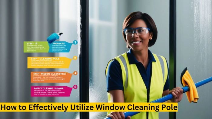Person using a window cleaning pole to reach and clean high windows safely and effectively