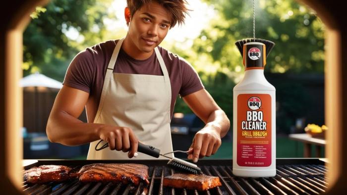 A person evaluating different BBQ cleaning products, highlighting key factors like effectiveness, safety, and suitability for various grills
