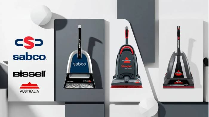 A collection of popular carpet sweeper brands available in Australia, showcasing various models for home and commercial cleaning