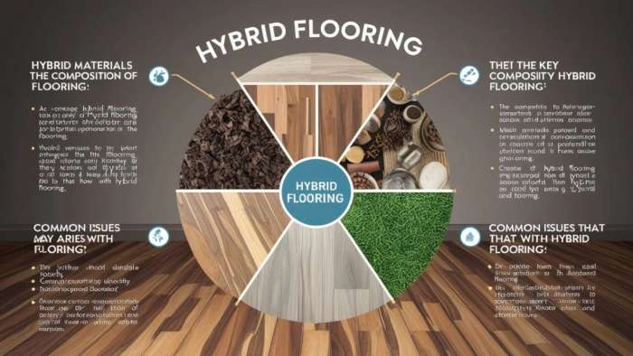 Cross-section view of hybrid flooring layers showing waterproof core and wood design in a modern interior